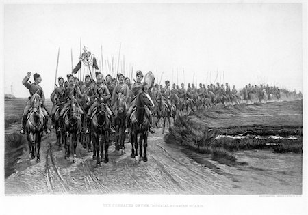 revolutionary - COSAQUES DE LA GARDE IMPÉRIALE RUSSE SUR LES CAVALIERS DE CAVALERIE À CHEVAL CHEVAUX LOYALES ENVERS LE TSAR TSAR RUSSE RÉVOLUTION MILITAIRE Photographie de stock - Rights-Managed, Code: 846-02796425