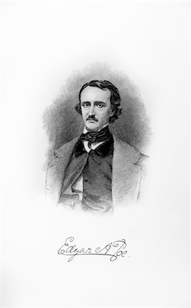 ILLUSTRATION PORTRAIT EDGAR ALLAN POE 1809-1849 MACABRE GOTHIQUE POÈTE ÉCRIVAIN AUTEUR L'AUTOMNE RAVEN DE LA MAISON USHER Photographie de stock - Rights-Managed, Code: 846-02796422