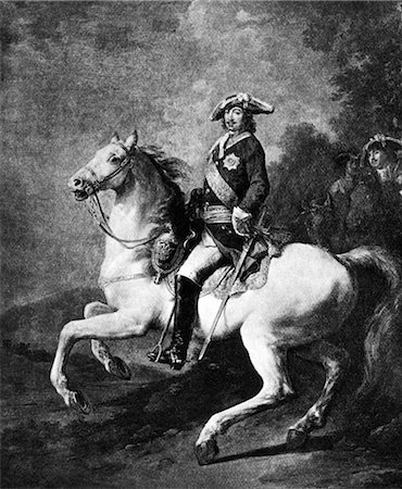 PORTRAIT OF PETER THE GREAT ON HORSEBACK 1672 - 1725 CZAR TSAR OF RUSSIA RUSSIAN IMPERIAL LEADER Stock Photo - Rights-Managed, Code: 846-02796440
