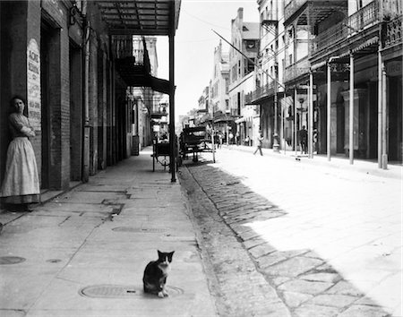 EARLY 1900s CAT SITTING STREET OLDER SECTION OF NEW ORLEANS LOUISIANA Foto de stock - Direito Controlado, Número: 846-02796525