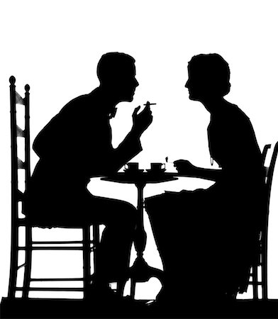 silhouette black and white - 1920s COUPLE AT TABLE WITH TEACUPS MAN SMOKING CIGARETTE Stock Photo - Rights-Managed, Code: 846-02796932