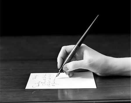 pictures of black and white writing letter - 1920s 1930s 1940s WOMAN'S HAND WRITING NOTE WITH STEEL TIP INK PEN Stock Photo - Rights-Managed, Code: 846-02797564