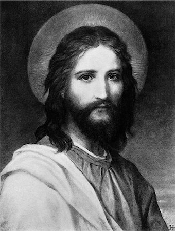 religious illustration - PAINTING TITLED THE CHRIST PORTRAIT OF JESUS CHRIST WITH HALO CHRISTIANITY SAVIOR MESSIAH SON OF GOD DIVINE Stock Photo - Rights-Managed, Code: 846-02791692