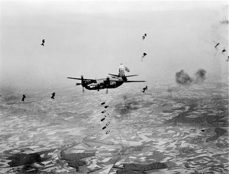 MARTIN MARAUDER AIRCRAFT DROPPING BOMBS IN MIDST OF ENEMY FLAK WW2 BOMB BOMBING BOMBER MISSION MILITARY 1940s VINTAGE PROPELLER Stock Photo - Rights-Managed, Code: 846-02791734