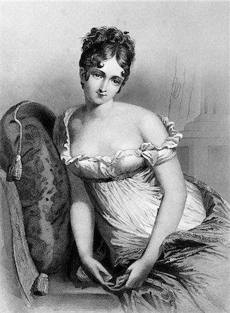 1800s MADAME RECAMIER THE MOST BEAUTIFUL WOMAN IN EUROPE WEARING EMPIRE WAIST DRESS SHOWING BARE SHOULDERS Foto de stock - Con derechos protegidos, Código: 846-02791772