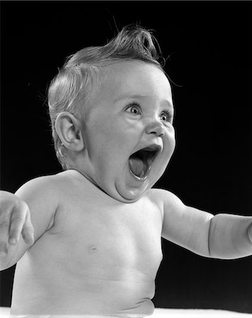 1950s HAPPY BABY HEAD LAUGHING WITH MOUTH WIDE OPEN Foto de stock - Con derechos protegidos, Código: 846-02792120
