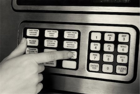 1980s HAND PRESSING BUTTONS PANEL AUTOMATIC TELLER MACHINE ATM Stock Photo - Rights-Managed, Code: 846-02792141