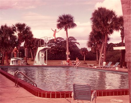 diving in the swimming pool - 1950s TROPICAL SWIMMING POOL Stock Photo - Rights-Managed, Code: 846-02792667