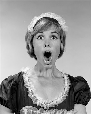 1960s WOMAN IN MAID UNIFORM EYES AND MOUTH WIDE OPEN FLABBERGASTED INDOOR Stock Photo - Rights-Managed, Code: 846-02793079