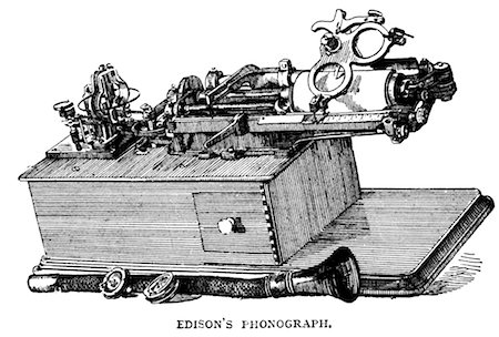 1870s DRAWING OF PHONOGRAPH INVENTED BY THOMAS EDISON 1877 19th CENTURY STYLUS CYLINDER FOR RECORDING SOUND Stock Photo - Rights-Managed, Code: 846-02793293