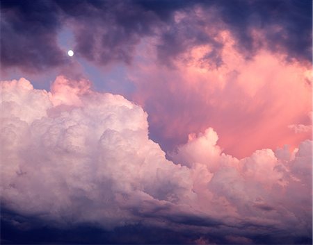 SUNSET DRAMATIC CUMULUS CLOUDS & MOON Stock Photo - Rights-Managed, Code: 846-03164091