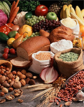 VEGAN VEGETARIAN STRICT VEGETARIAN FOOD GROUPS: LEGUMES, GRAINS, NUTS, VEGETABLES AND FRUITS Stock Photo - Rights-Managed, Code: 846-03164314