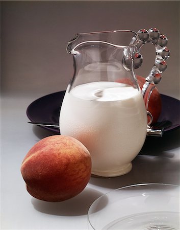 simsearch:846-03164244,k - 1960s STILL LIFE PITCHER MILK & FRESH PEACH PEACHES AND CREAM DAIRY FRUIT Stock Photo - Rights-Managed, Code: 846-03164347