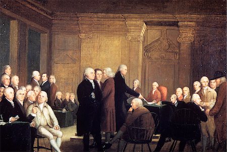 simsearch:846-05646460,k - PAINTING OF FIRST CONTINENTAL CONGRESS VOTING FOR INDEPENDENCE FREEDOM JULY 4 1776 BY PINE Stock Photo - Rights-Managed, Code: 846-03164576