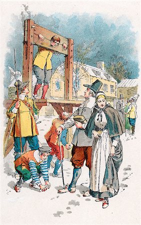 pionero - 1600s COLONIAL NEW ENGLAND SCENE MAN IN PILLORY BOYS THROWING SNOWBALLS PURITAN COUPLE WALKING WINTER STREET Foto de stock - Con derechos protegidos, Código: 846-03164594