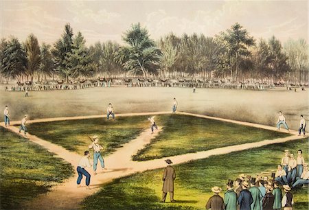 GRAVURE DE CURRIER & IVES CHAMPIONNAT BASEBALL JEU ELYSIAN CHAMPS HOBOKEN NJ DU XIXE SIÈCLE DES ANNÉES 1860 1865 BASE BALL GAME Photographie de stock - Rights-Managed, Code: 846-03164598