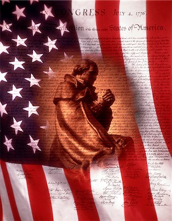 MONTAGE GEORGE WASHINGTON AMERICAN FLAG AND DECLARATION OF INDEPENDENCE Stock Photo - Rights-Managed, Code: 846-03164636