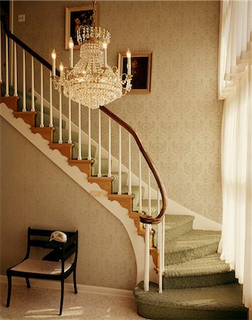 foyer - 1960s FORMAL STYLE FOYER STAIRCASE CHANDELIER TELEPHONE DESK Stock Photo - Rights-Managed, Code: 846-03164761