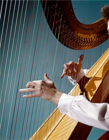 1960s CLOSE UP OF WOMAN'S HANDS PLAYING HARP PLUCKING STRINGS Stock Photo - Rights-Managed, Code: 846-03165053