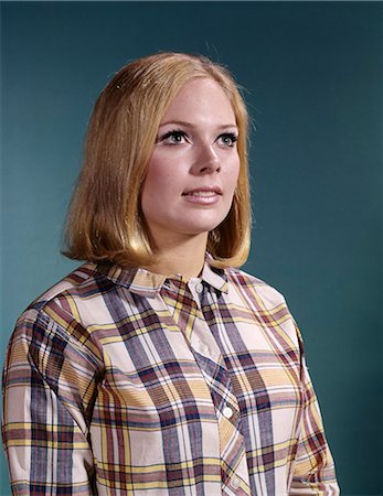 1960s PORTRAIT SMILING YOUNG BLOND WOMAN WEARING MADRAS PLAID SHIRT Stock Photo - Rights-Managed, Code: 846-03165239