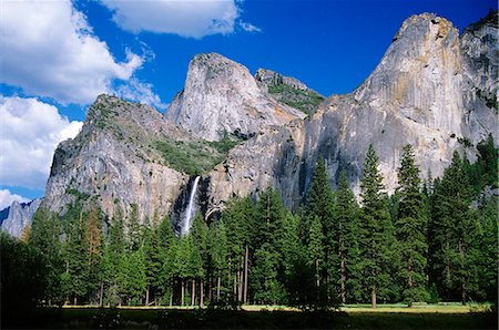 YOSEMITE NP, CA CATHEDRAL ROCKS ET BRIDAL VEIL FALLS Photographie de stock - Rights-Managed, Code: 846-03165317