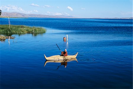 south american indian - BOLIVIA LAKE TITICACA AYMARA INDIAN MAN IN TOTORA REED BOAT Stock Photo - Rights-Managed, Code: 846-03165334