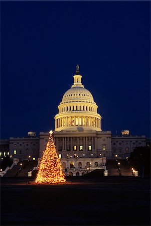 WASHINGTON DC CAPITOL BUILDING AND NATIONAL CHRISTMAS TREE AT NIGHT Foto de stock - Con derechos protegidos, Código: 846-03165513