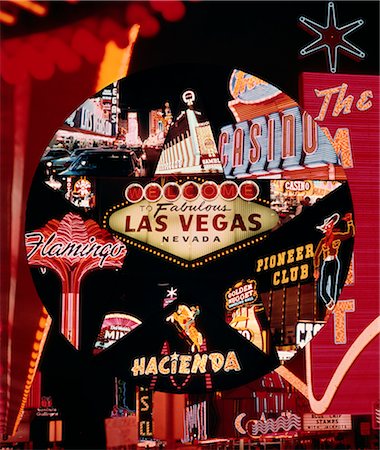 1960s MONTAGE LAS VEGAS CASINO NEON SIGNS AT NIGHT Stock Photo - Rights-Managed, Code: 846-03165592