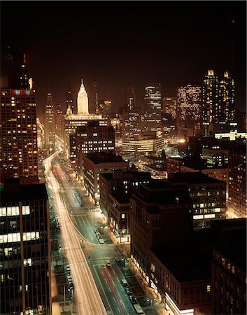 1960s NIGHT MICHIGAN AVENUE CHICAGO ELEVATED VIEW ILLINOIS Foto de stock - Con derechos protegidos, Código: 846-03165727