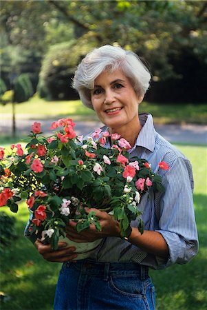 WOMAN HOLDING FLOWERING PLANT Stock Photo - Rights-Managed, Code: 846-03165912