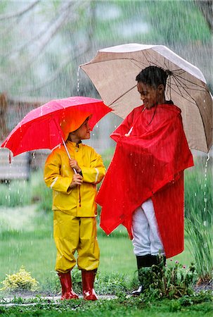 TWO CHILDREN WEARING SLICKERS IN RAIN Stock Photo - Rights-Managed, Code: 846-03165927
