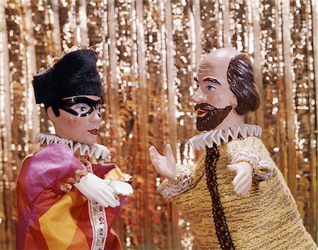 people puppet - 1960s 1970s CHARACTER HAND PUPPETS TWO MEN PUPPET SHOW BANDIT WEARING MASK AND SHAKESPEARE LIKE FIGURE Stock Photo - Rights-Managed, Code: 846-03166056