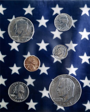 penny - 1970s ARRANGEMENT UNITED STATES COINS STAR BACKGROUND NICKEL PENNY QUARTER DIME HALF DOLLAR PRESIDENTS Stock Photo - Rights-Managed, Code: 846-03166107