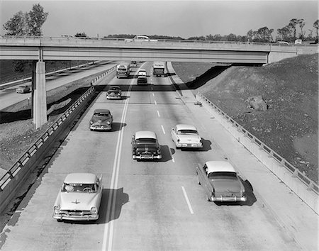 1950s CARS AUTOMOBILES DRIVING ON ROAD Stock Photo - Rights-Managed, Code: 846-03166344