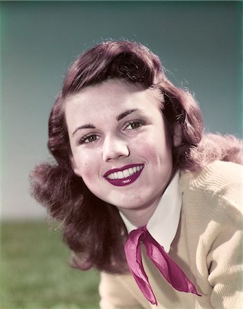 females wearing ties - 1940s 1950s PORTRAIT SMILING TEEN GIRL WEARING SWEATER RED NECKERCHIEF TIE Stock Photo - Rights-Managed, Code: 846-03166367