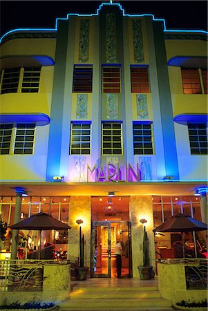 MIAMI BEACH, FL ART DECO BUILDINGS NIGHT Foto de stock - Con derechos protegidos, Código: 846-03163170