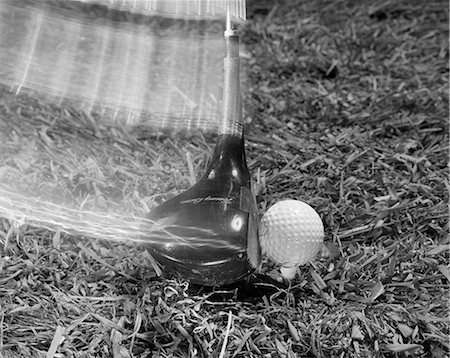 strebe - 1960s MOVING DRIVER GOLF CLUB HITTING BALL ON TEE IN GRASS Stock Photo - Rights-Managed, Code: 846-03163314