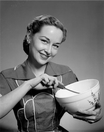 retro baking - 1950s WOMAN MIXING BOWL BAKING COOKING KITCHEN Stock Photo - Rights-Managed, Code: 846-03163375