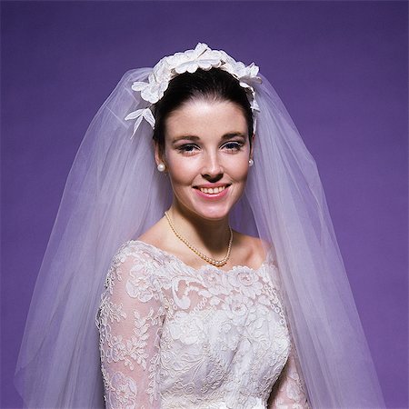 1960s YOUNG WOMAN BRIDE PORTRAIT BRIDAL VEIL HEAD SHOULDERS SMILING PEARLS Stock Photo - Rights-Managed, Code: 846-03163853