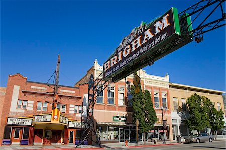Welcome sign on historic Main Street in Brigham City, Utah, United States of America, North America Stock Photo - Rights-Managed, Code: 841-05784276