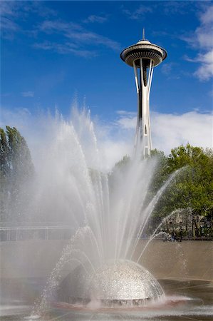 seattle - International Fountain et Space Needle à Seattle Center, Seattle, état de Washington, États-Unis d'Amérique, Amérique du Nord Photographie de stock - Rights-Managed, Code: 841-05784302