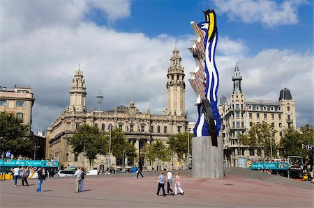 spain barcelona city - Barcelona's Head sculpture by Roy Lichtenstein in Port Vell, Barcelona, Catalonia, Spain, Europe Stock Photo - Rights-Managed, Code: 841-05784437
