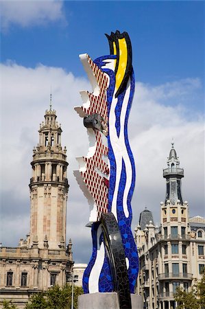 Barcelona's Head sculpture by Roy Lichtenstein in Port Vell, Barcelona, Catalonia, Spain, Europe Foto de stock - Con derechos protegidos, Código: 841-05784438