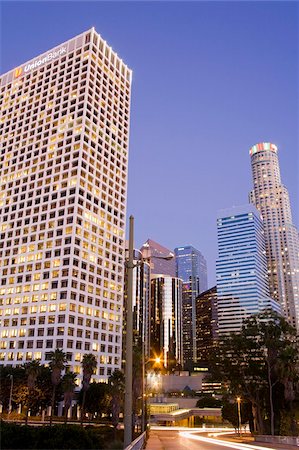 Union Bank on the left and US Bank towers in Los Angeles, California, United States of America, North America Stock Photo - Rights-Managed, Code: 841-05784495