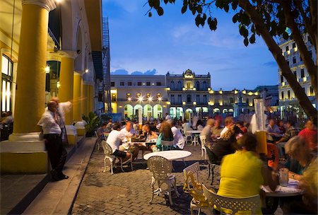 evening restaurant - Eating al fresco in the evening, Plaza Vieja, Old Havana, Cuba, West Indies, Central America Stock Photo - Rights-Managed, Code: 841-05784601