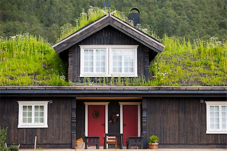 House with green roof, near Tinn, Telemark, Norway, Scandinavia, Europe Stock Photo - Rights-Managed, Code: 841-05784709