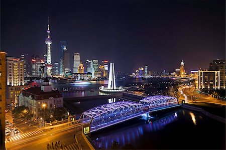 shanghaï - Nouvelle skyline de Pudong, pont Waibaidu (jardin), à la recherche sur la rivière Huangpu le Bund, Shanghai, Chine, Asie Photographie de stock - Rights-Managed, Code: 841-05784804