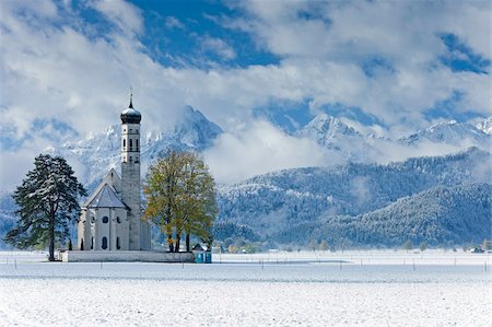 St. Coloman Church in winter, Oberbayern, Bavaria, Germany, Europe Foto de stock - Con derechos protegidos, Código: 841-05784844