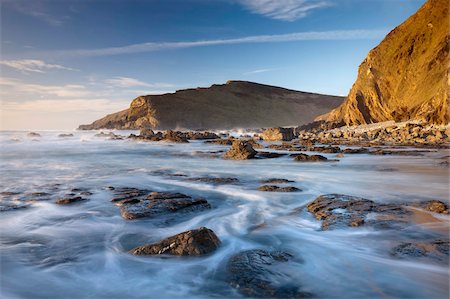 england spring picture - High tide floods the rocky ledges of Duckpool beach on the North Cornish coast, Cornwall, England, United Kingdom, Europe Stock Photo - Rights-Managed, Code: 841-05785063