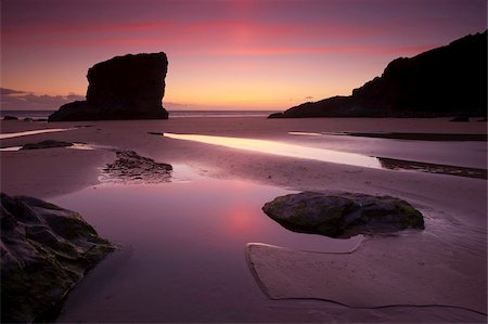 england spring picture - Twilight on the sandy beach at Bedruthan Steps, North Cornwall, England, United Kingdom, Europe Stock Photo - Rights-Managed, Code: 841-05785090